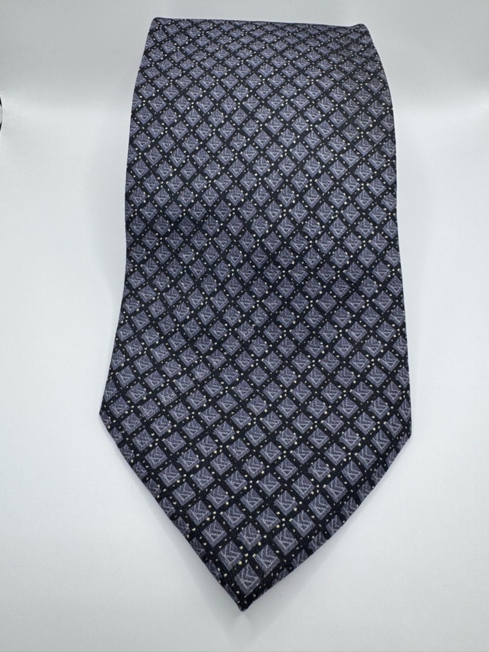 Giorgio Armani Black and Gray Diamond-Grid Silk Tie